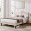 Double Size Upholstered Bed Frame, Platform Bed With Adjustable Teddy Fabric Headboard, Wood Slat Support, No Box Spring Needed, Beige