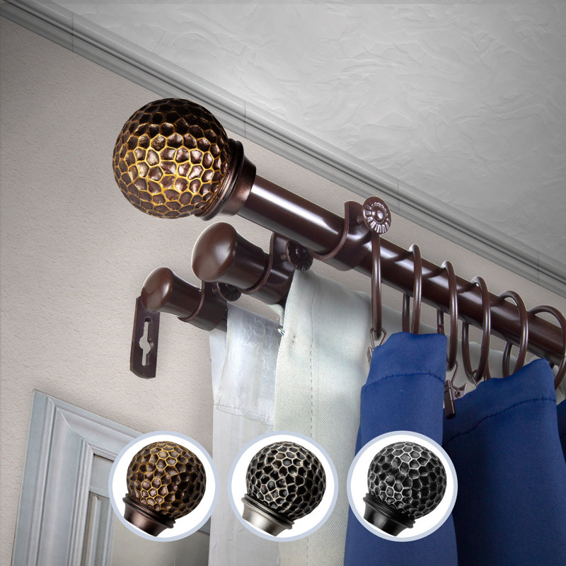 Alfretta Resin;Metal Adjustable 0.81'' Triple Curtain Rod, 4" H x 120" W x 5.5" D, Cocoa