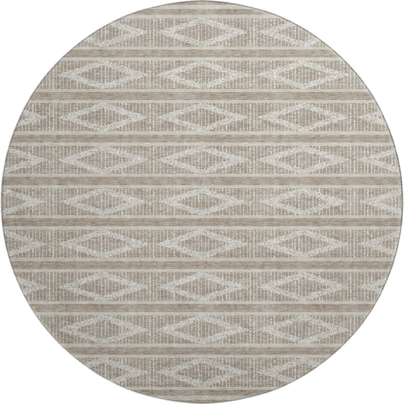 Premium Machine Washable Birchview AMF1029 Geometric Rug, Round 8'