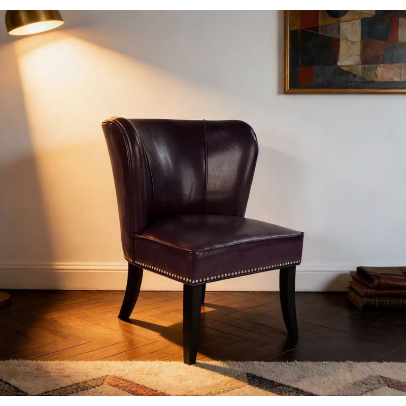 Fauteuil d'appoint en cuir 25,6 po x 27,2 po x 32,8 po avec méridienne et garniture de rivet pour la réception de la chambre à coucher