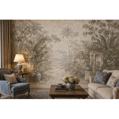 Papier peint paysage tropical avec palmiers