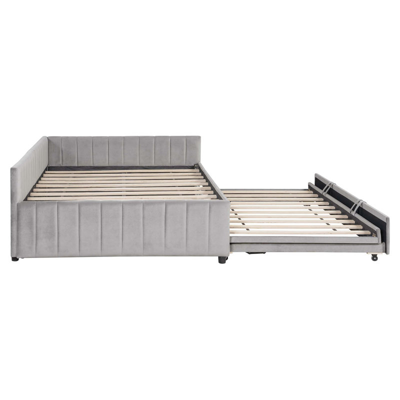 Upholstered L-Shaped Daybed With Pop Up Trundle, Gray