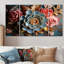 Pivoine bleue en fleurs avec feuilles dorées - ensemble d'art mural pivoine 4 pièces-960339344