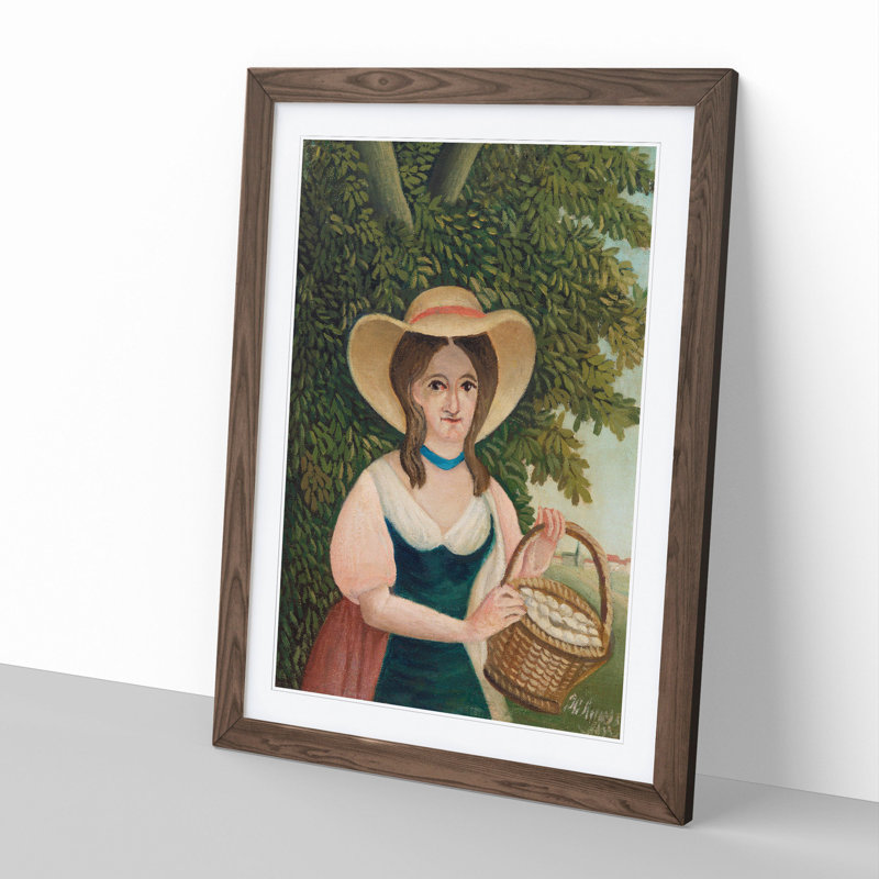 Woman with Basket of Eggs by Henri Rousseau - Picture Frame Painting, 48cm H x 36cm W x 2cm D, Walnut