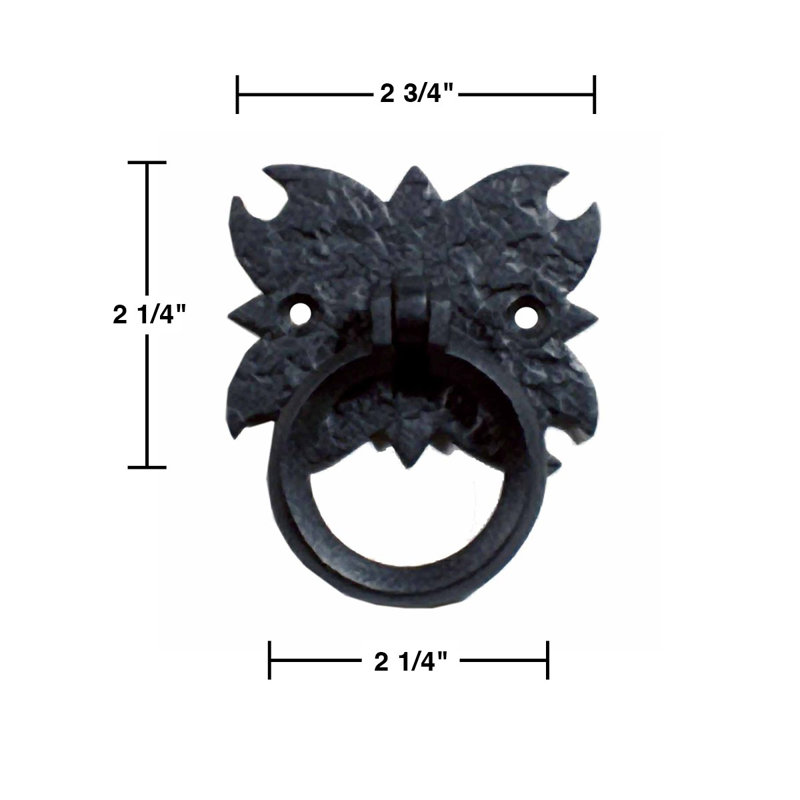 Rustic Black Wrought Iron Cabinet Ring Pulls with Mounting Hardware