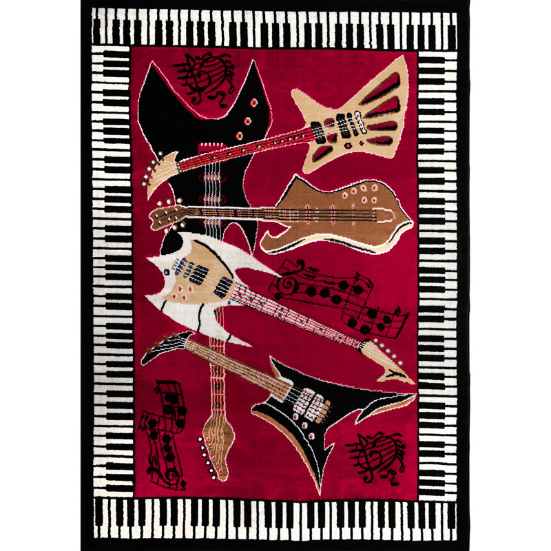Tapis zone de fantaisie avec instruments de musique Zone, tapis de guitare électrique avec envers en jute