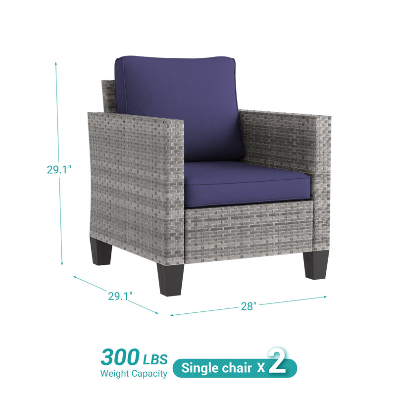 Ensemble de conversation d'extérieur pour 2 personnes avec coussins Campeaux, Bleu marine, Gris