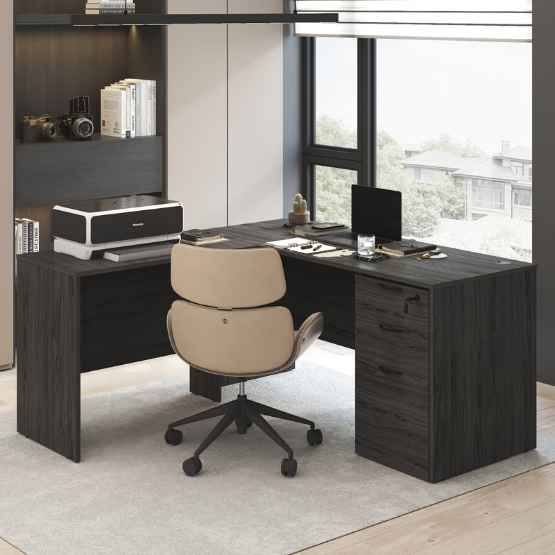 Bureau de direction Furinno ROGER, bureau de direction de 60 pouces, bureau d'ordinateur, avec œillets à cordon, pour bureau à domicile, bureau, noyer moderne