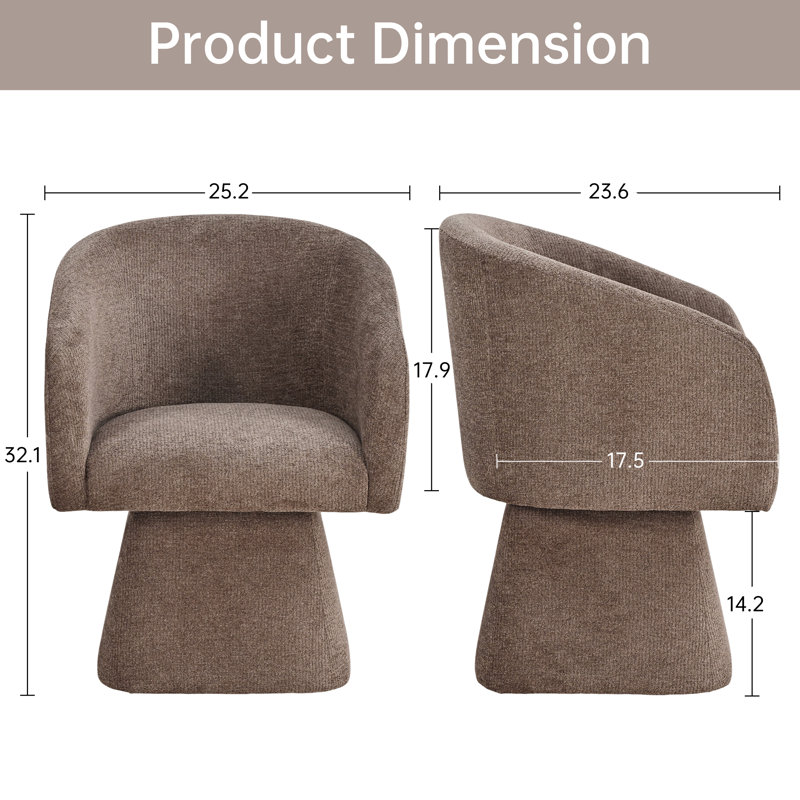 Swivel Barrel Accent Chair, Soft Chenille-Textured Fabric, 360° Swivel, Deep Cushioned Seat without Pillow, Brown