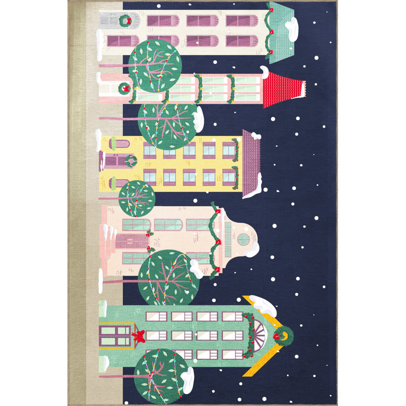 Tapis multicolore multicolore à motif de Noël, arbre et flocon de neige, Rectangle 4 pi 11,06 po x 9 pi 10,11 po