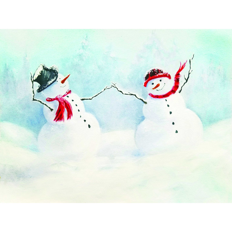 «Happy Snowmen» - Impression sur toile tendue, H 18 po x l 24 po x P 1,25 po