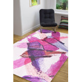 Tapis abstrait en polyester / polypropylène rose à motif abstrait