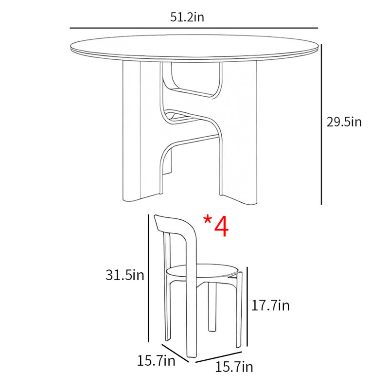 Ensembles de table de salle à manger style français, H 29,5 po x L 51,2 po x l 51,2 po