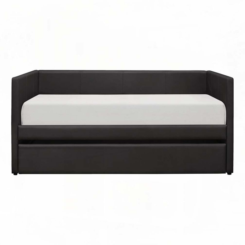Faux Leather Upholstered Daybed with Trundle, Black
