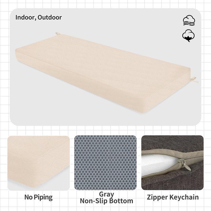 1'' H Customizable Bench Cushion For Indoor/Outdoor Furniture/Chair/Window Seat, Premium 75D High-Resilience Foam, 106" W