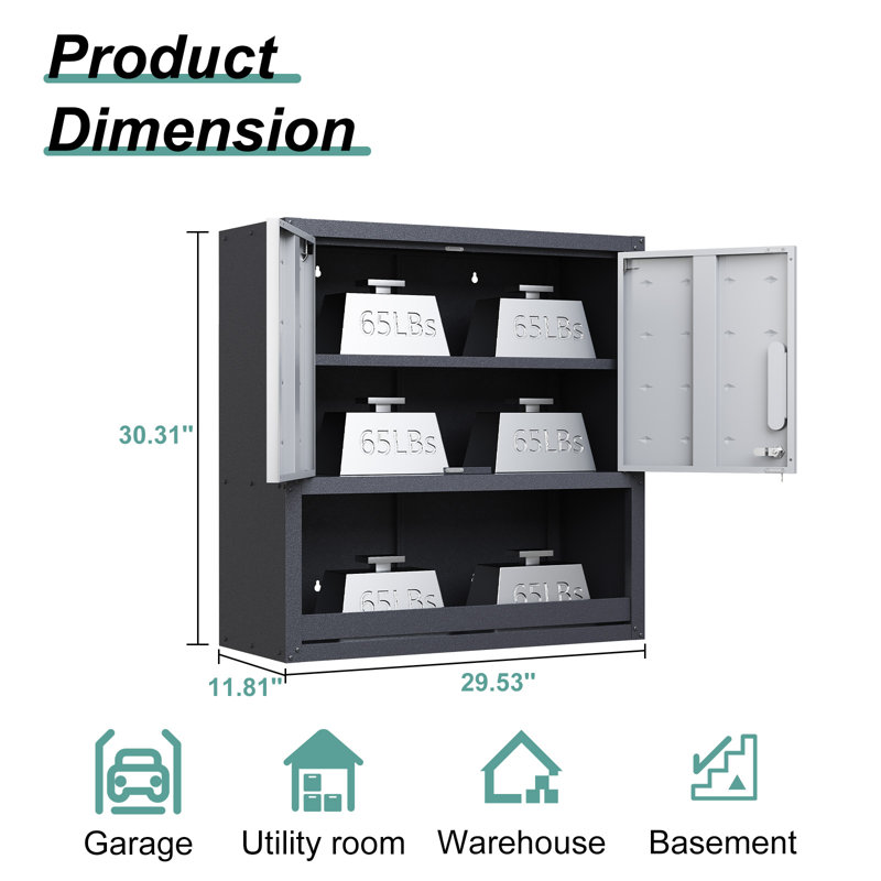 29.5''W Metal Garage Storage Cabinet with Adjustable Shelf.