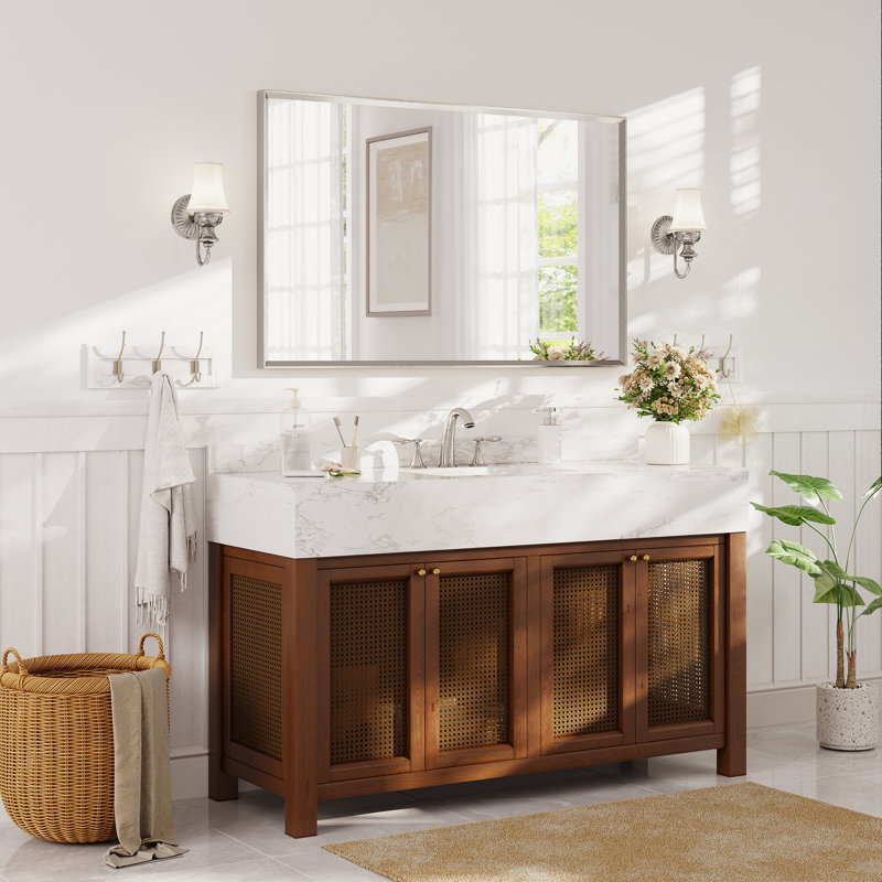 Bathroom Vanity Mirror with Tempered Glass and Aluminum Frame, 30" x 48", Brushed Nickel
