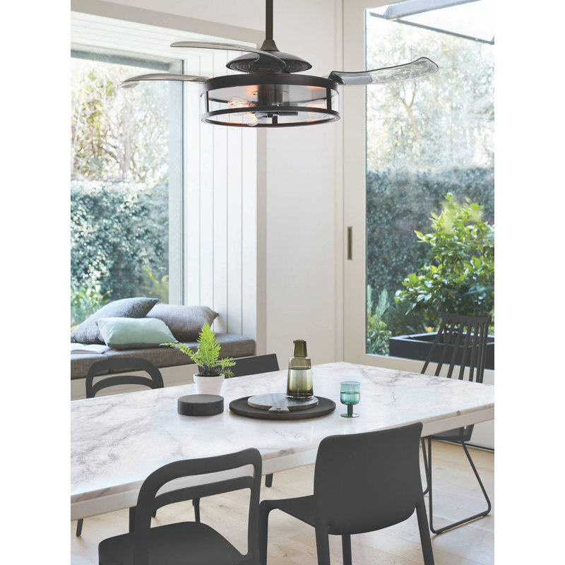 122 Cm Ceiling Fan Adilene With Remote Control, Black with Transparent Blades