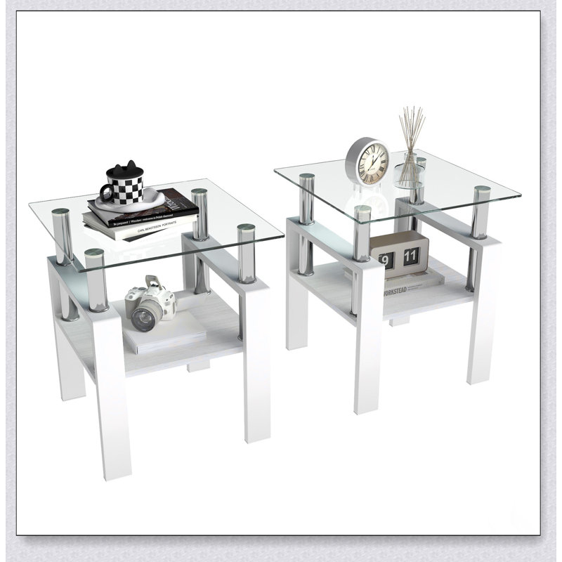 Ensemble de 2 tables à thé modernes en verre trempé, durables et élégantes avec couche de panneau de fibres à densité moyenne pour le salon