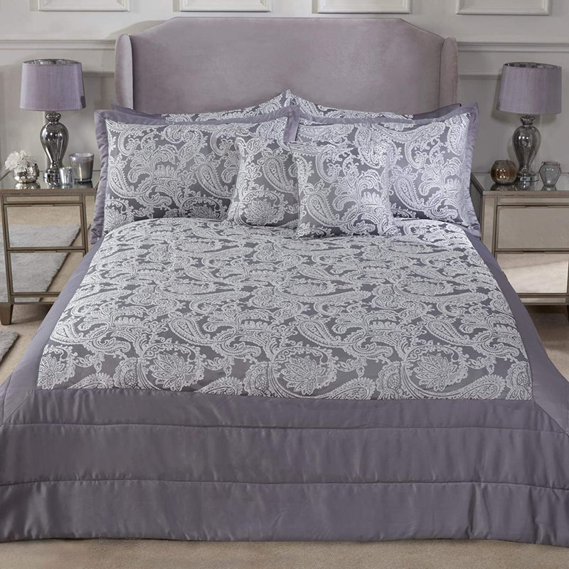 Engleman Polyester Paisley Bedspread with Pillow Shams, Silver