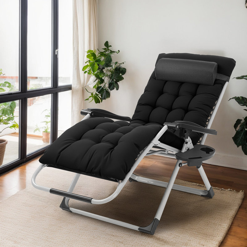 Chaise de patio pliante zéro gravité avec coussin noir, Noir