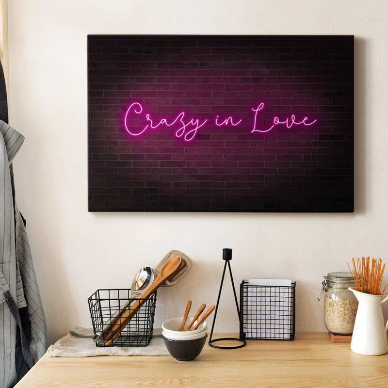 Toile tendue avec châssis de qualité supérieure Neon Love II - prête à être accrochée, H 40 po x l 60 po