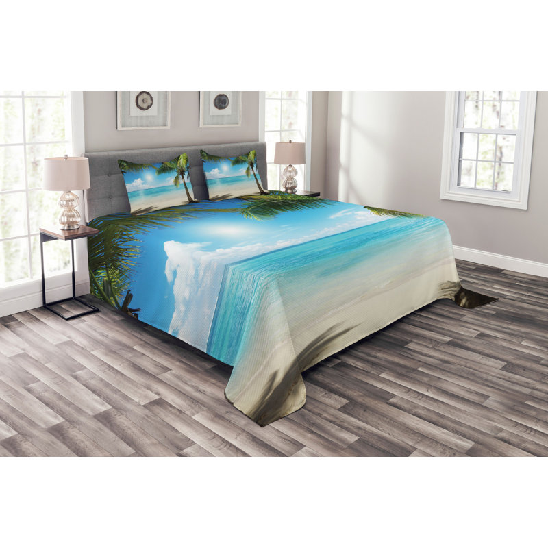 Aqua/Green 100% Microfibre Bedspread, 220 x 264 cm