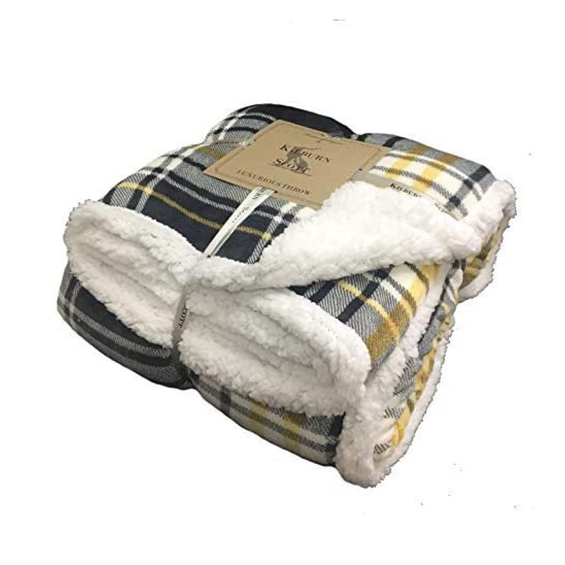 Plaid Blanket, Grey/Ochre