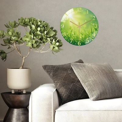 Nature Clock Face With Sun Burst Art - 12'' Modern Glass Wall Clock