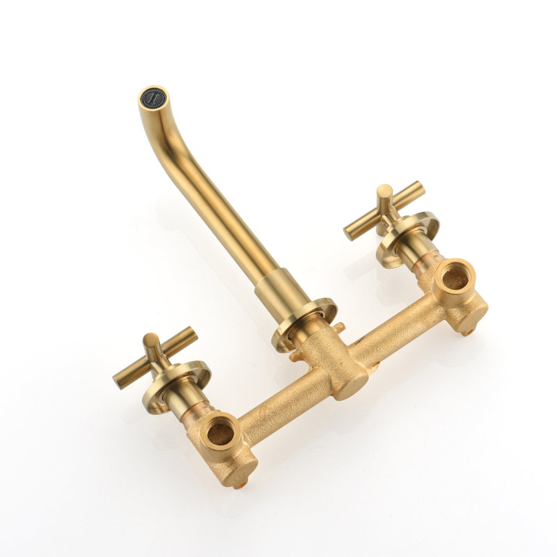 Wall Mounted Bathroom Sink Faucet With Pop-up Drain (no Overflow) – 2 Cross-design Handles For Water Temp/flow Control, Anti-splash Aerator, Rust/corrosion Resistant, Easy-clean Drain