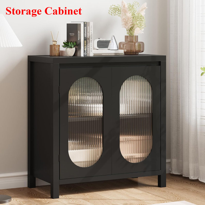 Buffet noir moderne avec portes en verre