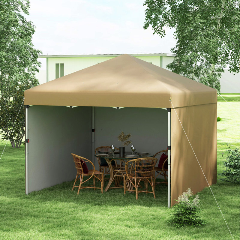 10' x 10' Instant Pop-Up Canopy Tent with 3 Removable Sidewalls, 4 Weight Bags & Carry Bag, Height-Adjustable Outdoor Gazebo in Beige