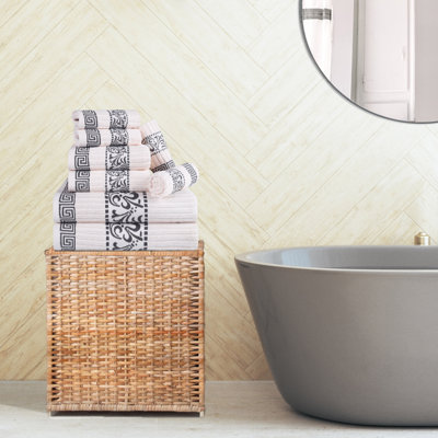 Athens 100% Cotton Medium Weight Floral Border 8-Piece Towel Set