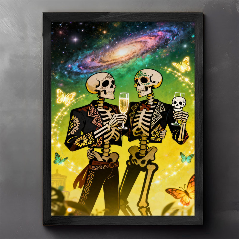 Reproduction d'art encadrée noire, "Love for life and magnanimity envers la mort", H 11 po x l 9 po