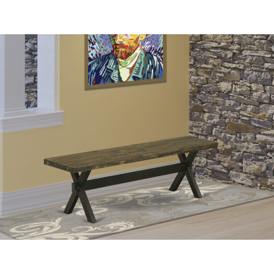Banc de salle à manger moderne en X avec siège en bois, finition noire brossée.
