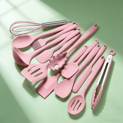 Ensemble d'ustensiles de cuisine en silicone 14 pièces avec support, ustensiles de cuisine antiadhésifs résistants à la chaleur, y compris la spatule, la cuillère, le tournevis, le fouet et les pinces, va au lave-vaisselle