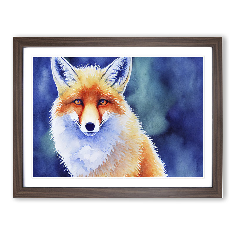 Fox Watercolour - Single Picture Frame Print, 46cm H x 64cm W x 2cm D, Walnut