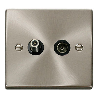 Satin / Brushed Chrome Satellite & Coaxial Socket 1 Gang