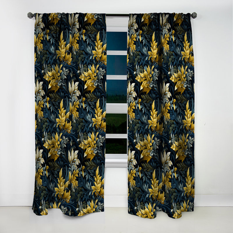Motif de plantes tropicales jaunes et noires - Rideau occultant - 1 panneau, L 52 po x L 84 po