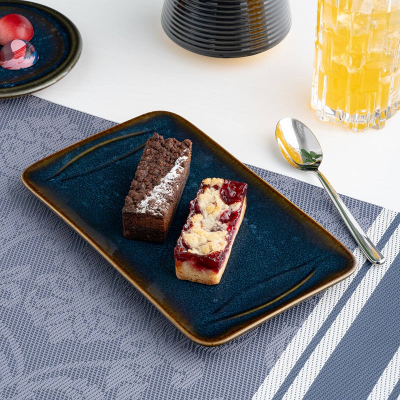 Plateau en porcelaine | Plateau rectangulaire large, 11,02 x 5,91 x 0,71 po, Splash denim