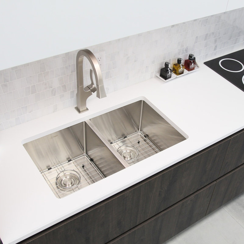 Styluxe Stylish Zircon Undermount 32" Double-Bowl Stainless Steel Kitchen Sink, 18-Gauge