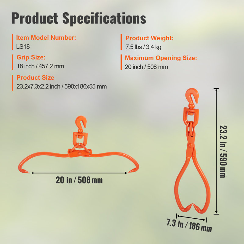 Iron Fireplace Tongs, 23.2" H x 7.3" W x 2.2" D