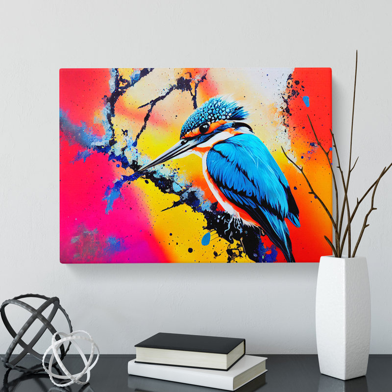Kingfisher Bird Splashed - Wrapped Canvas, 35cm H x 50cm W x 3cm D