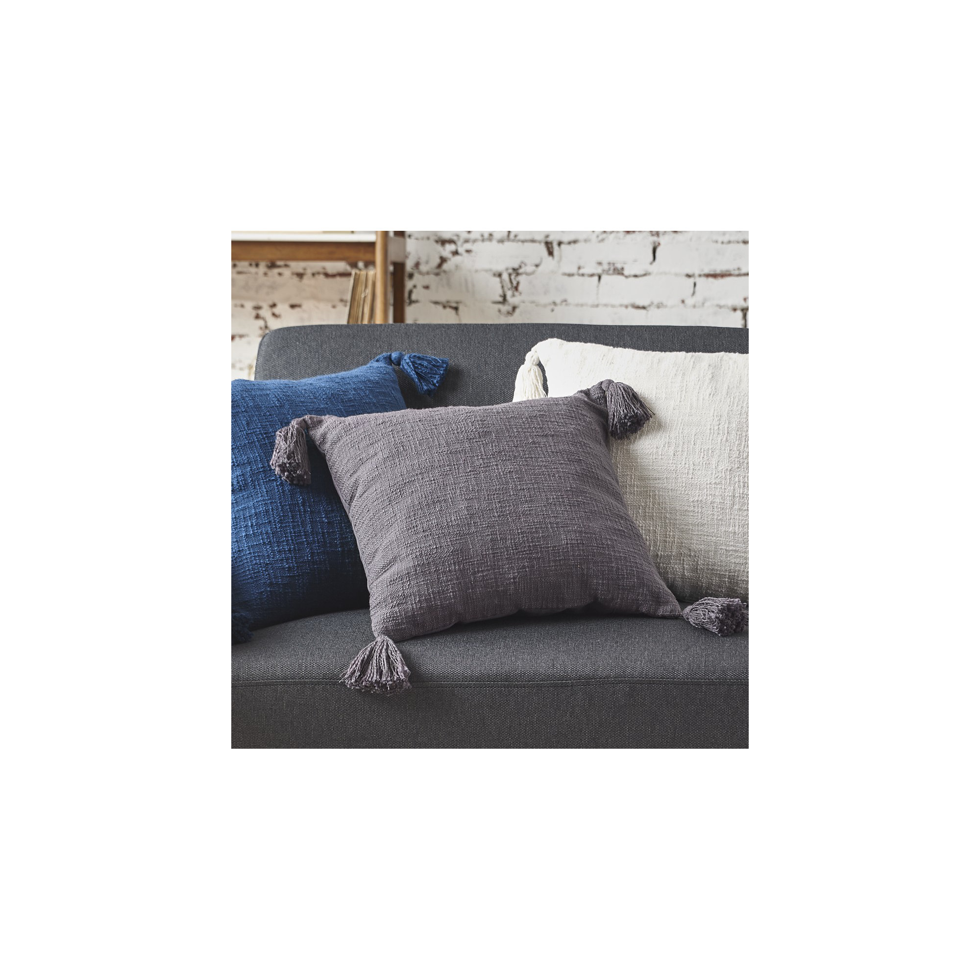 Rachel Cotton Throw Pillow Cover & Insert, Cement