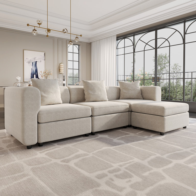 4 Seater Beige Modular Sofa with Storage