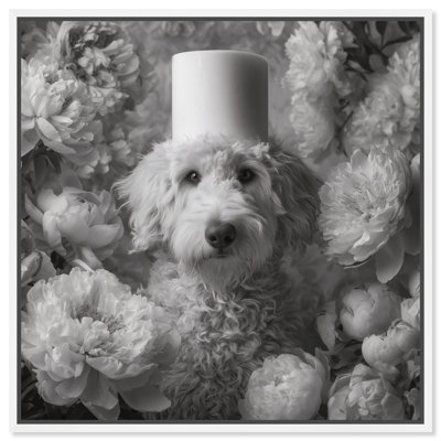 Goldendoodle Lost in Floral Toilet Paper Framed Canvas Print Bathroom Wall Art by Art Remedy, White Frame, 24 x 24
