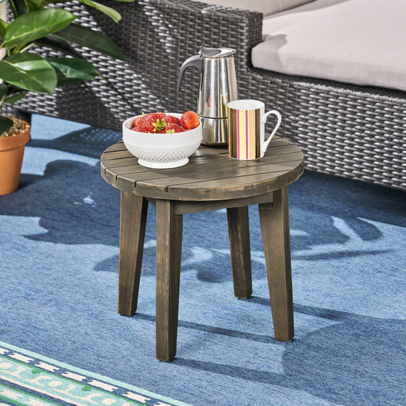 Table d'appoint d'extérieur en bois 16 po, finition, table rustique Vibe avec design, résistance aux intempéries, Gris
