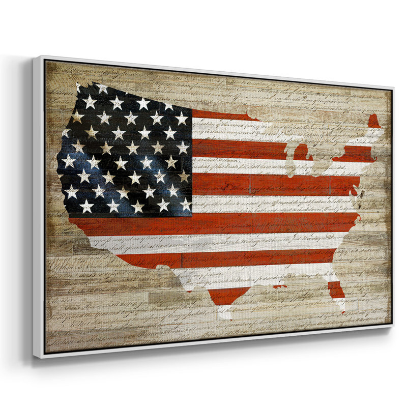 Drapeau américain encadré sur toile, Cadre blanc, H 27 po x l 41 po x P 2 po