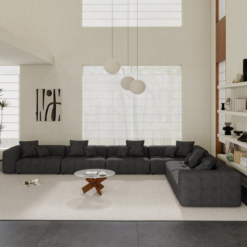Canapé modulaire Kay Crumley, Mélange de lin noir, Orienté à gauche (vu de face), H 24,8 po x l 183,54 po x P 132,30 po