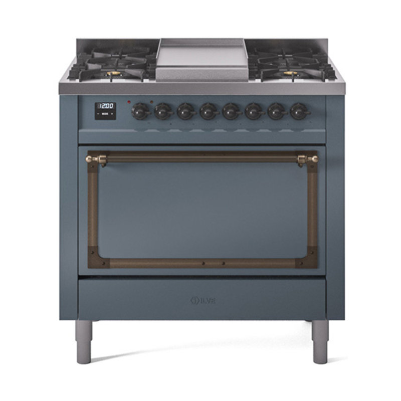 ILVE Nostalgie II Noblesse 36 po à double carburant, Propane liquide, Gris-bleu / bronze